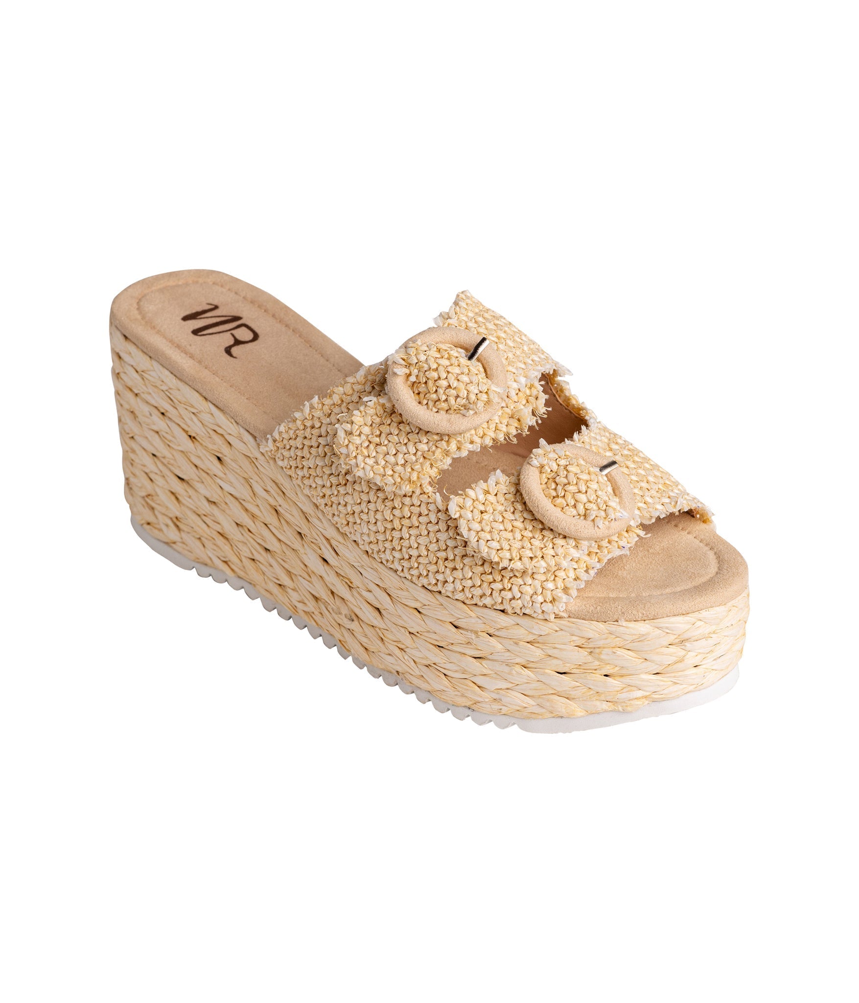 Eriwen Buckle Wedge Sandals Cream Adjustable Straps All Day Naughty Monkey